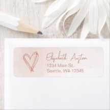 Dusty Pink Watercolor Return Address Label, Heart
