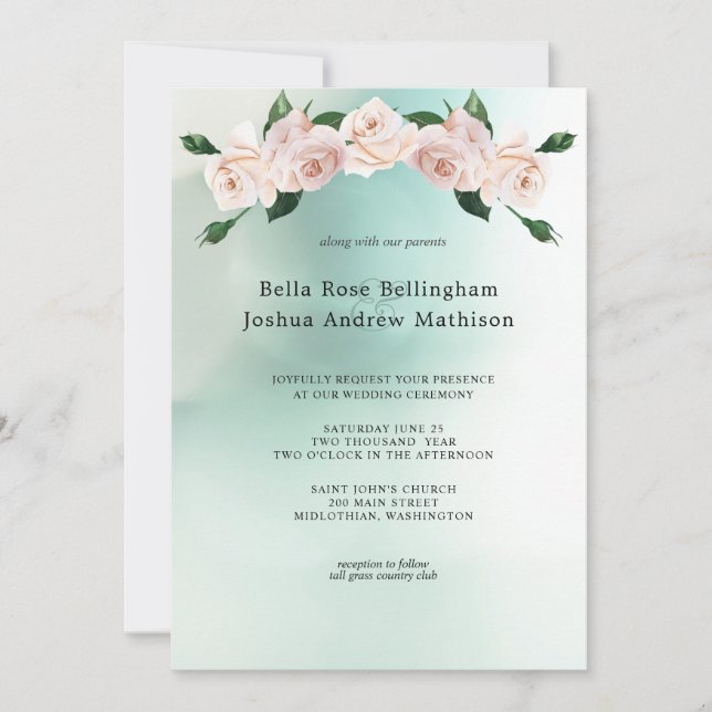 Dusty Pink Watercolor Rose Blossoms Invitation (Front)