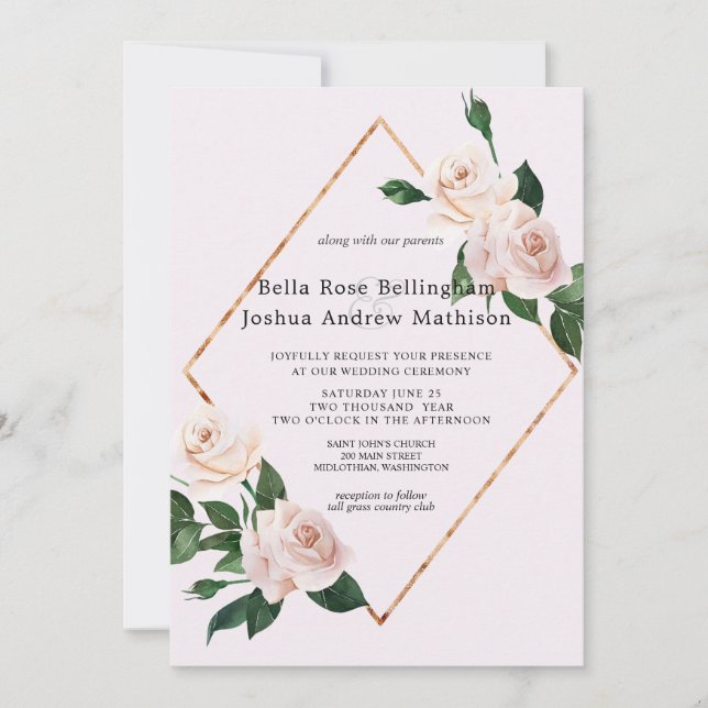 Dusty Pink Watercolor Rose Blossoms Invitation (Front)