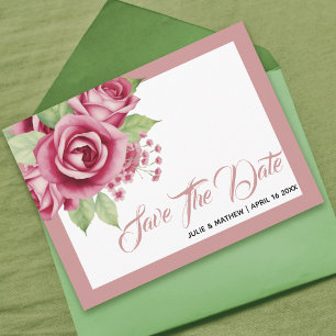 Dusty pink watercolor rose flowers Save the Date Postcard