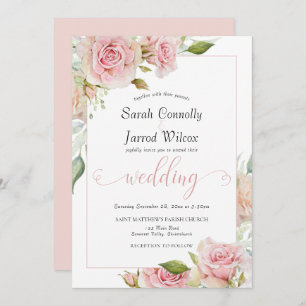 Dusty Pink Watercolor Rose Wedding Invitation