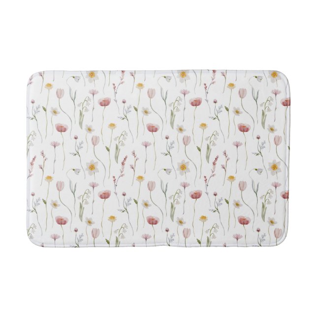 Dusty Pink Watercolor Wildflower Bath Mat (Front)