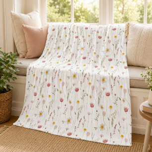 Dusty Pink Watercolor Wildflower Fleece Blanket