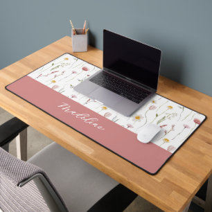 Dusty Pink Watercolor Wildflower Monogram Name Desk Mat