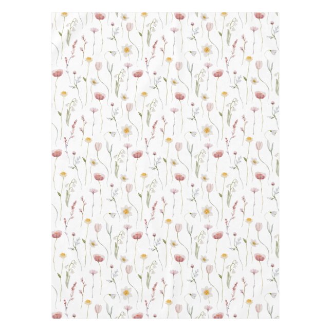 Dusty Pink Watercolor Wildflower Tablecloth (Front)
