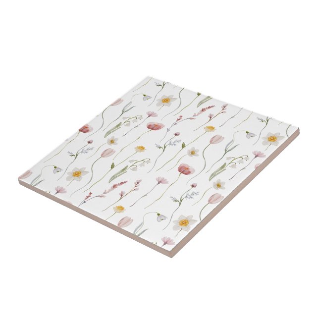 Dusty Pink Watercolor Wildflower Tile (Side)