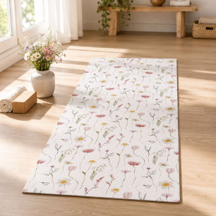 Dusty Pink Watercolor Wildflower Yoga Mat