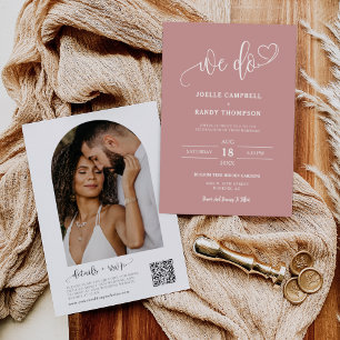 Dusty Pink We Do Boho Wedding QR Code Arch Photo Invitation