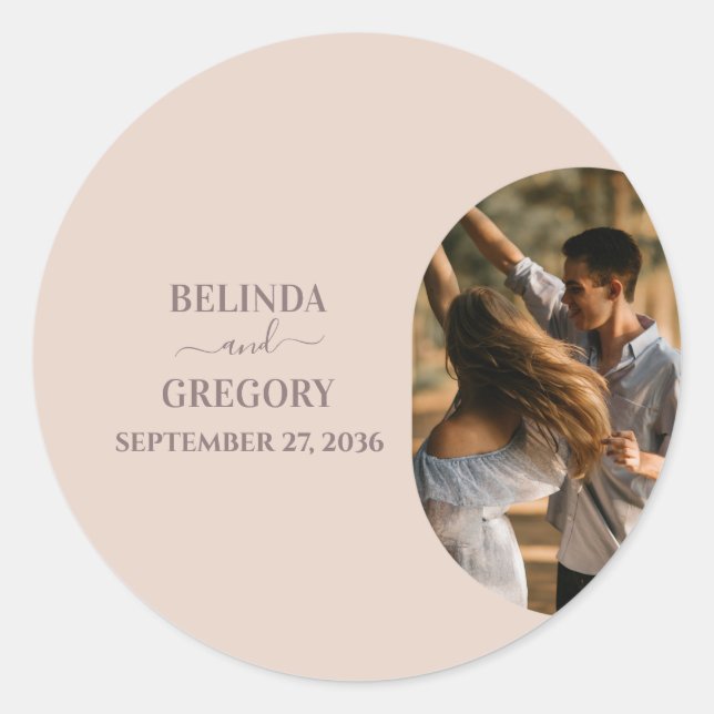Dusty Pink We Do Minimalist Photo Wedding Classic Round Sticker (Front)
