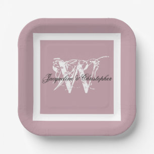 Dusty Pink Wedding Elegant Monogram & Names Chic Paper Plate