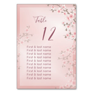 Dusty Pink Wedding Guest Names  Table Number