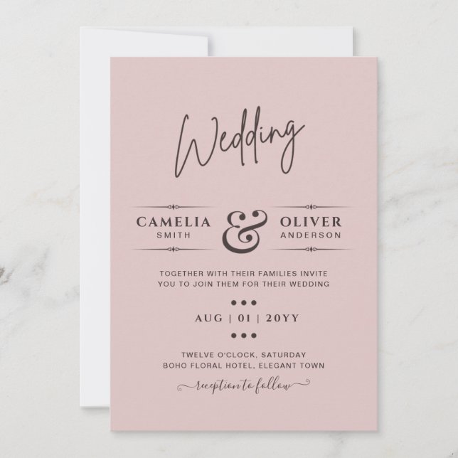 Dusty Pink Wedding Invitations Modern Budget (Front)