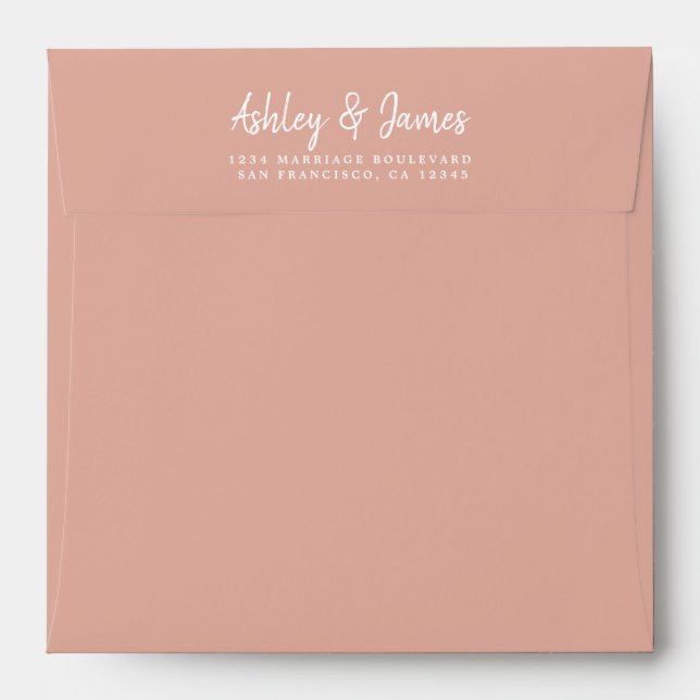 Dusty Pink Wedding Return Address Square Envelope (Back (Top Flap))