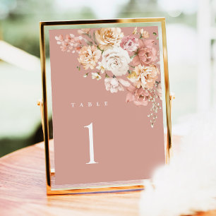 Dusty Pink Wedding Table Number Card, Rose Floral 