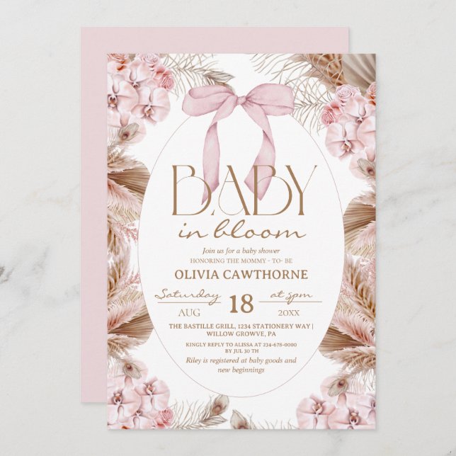  Dusty Pink Whimsical Baby Shower  Invitation (Front/Back)