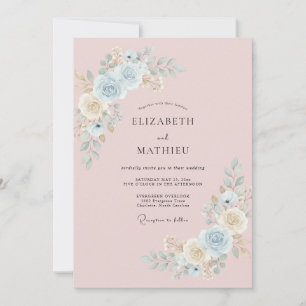 Dusty Pink Whimsical Watercolor Wedding Invitation