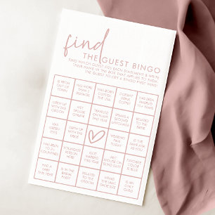 Dusty Pink & White Bridal Shower Guest Bingo Game