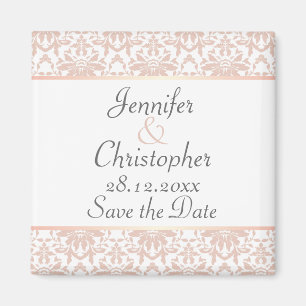 Dusty Pink & White Chandelier Damask Save the Date Magnet