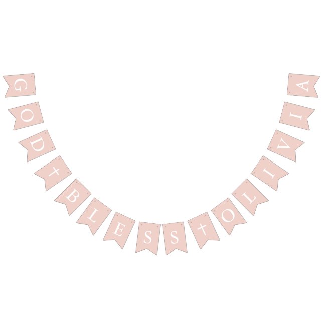 Dusty Pink White Cross Girl Baptism Bunting Flags (All)