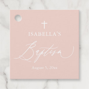 Dusty Pink White Cross Girl Baptism Favour Tag