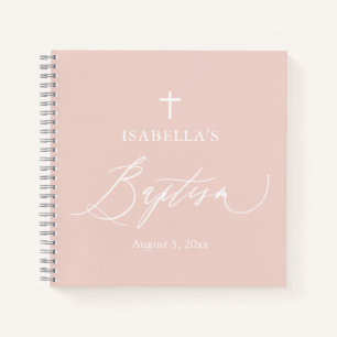 Dusty Pink White Cross Girl Baptism Guest Book