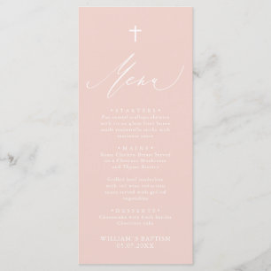 Dusty Pink White Cross Girl Baptism Menu Card