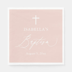 Dusty Pink White Cross Girl Baptism Paper Napkins