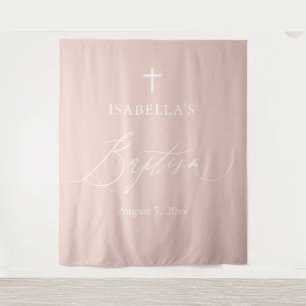 Dusty Pink White Cross Girl Baptism Photo Backdrop Tapestry