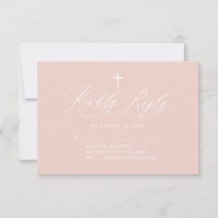 Dusty Pink White Cross Girl Baptism RSVP Card