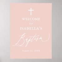 Dusty Pink White Cross Girl Baptism Welcome Sign