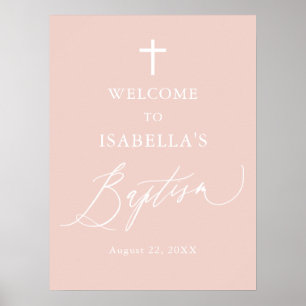 Dusty Pink White Cross Girl Baptism Welcome Sign