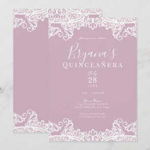 Dusty Pink White Lace Elegant Quinceañera Party    Invitation