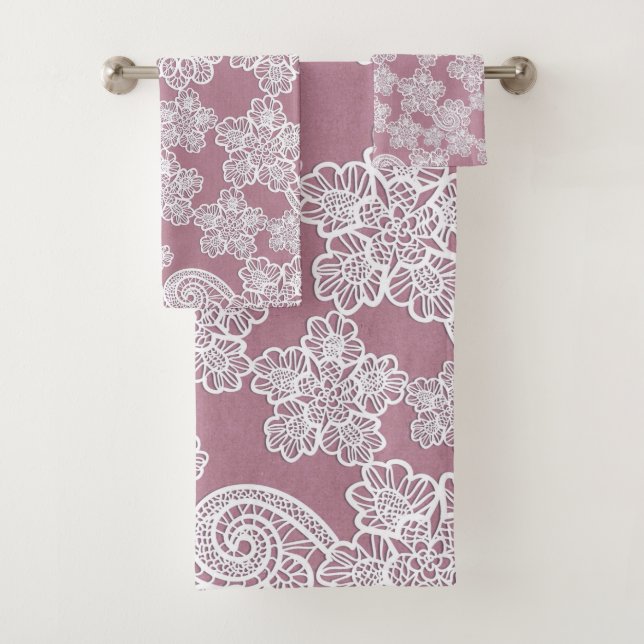 Dusty Pink White Lace Inspired Towel Ser (Insitu)