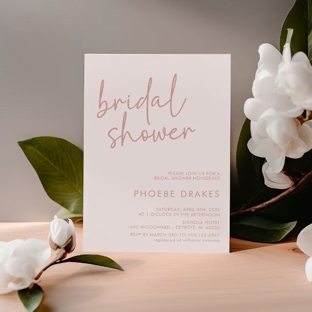 Dusty Pink & White Minimalist Script Bridal Shower Invitation (Creator Uploaded)