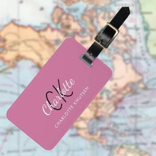 Dusty pink white monogrammed luggage tag