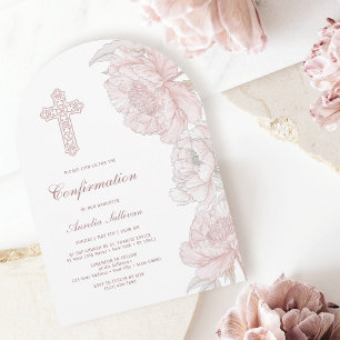 Dusty Pink White Peonies Arch Confirmation Invitation
