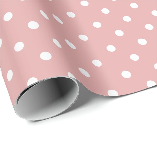Dusty Pink | White Polka Dot Wrapping Paper (Roll Corner)