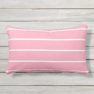 Dusty Pink White Stripe Lumbar Outdoor Pillow