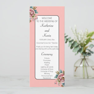 Dusty Pink White Teal Floral Wedding Celebration Programme