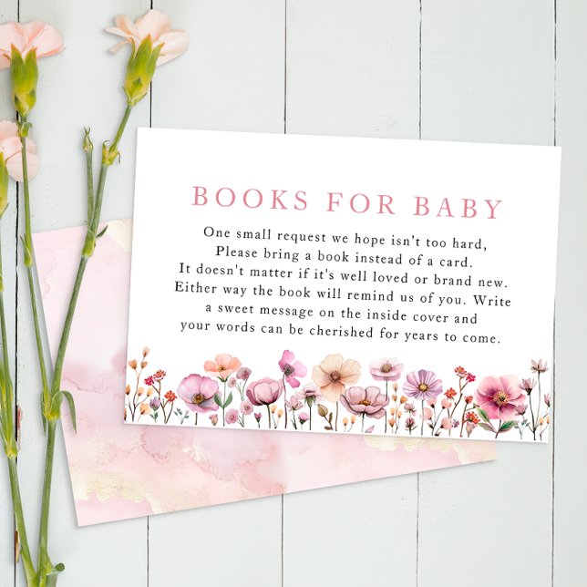 Dusty Pink Wildflower Baby Book Request Card – Boh (Books for Baby Enclosure Card)