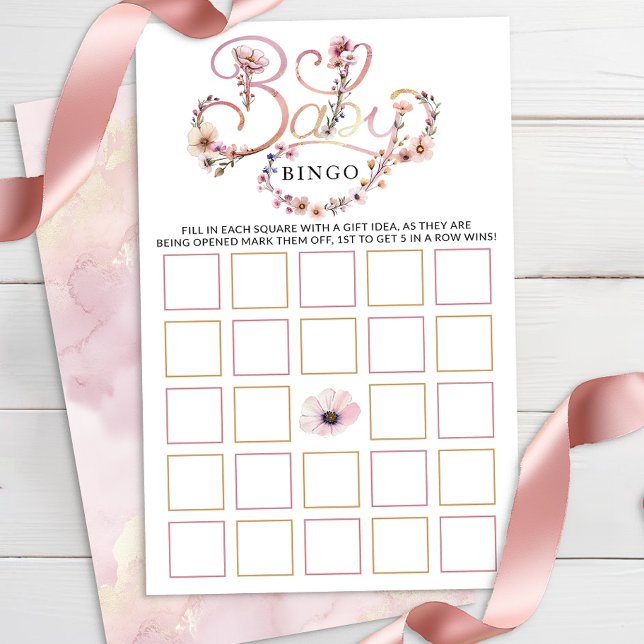 Dusty Pink Wildflower Baby Shower Bingo – Boho Flo (Baby Bingo Activity)