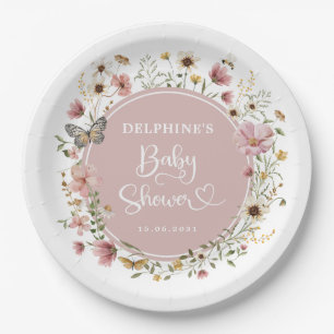 Dusty Pink Wildflower Garden Baby in Bloom Shower Paper Plate