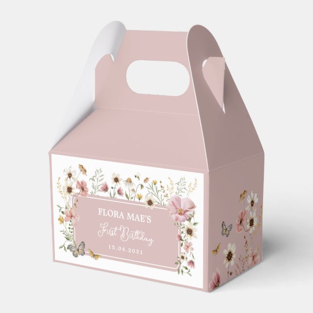  Dusty Pink Wildflower Garden Tea Party Birthday Favour Box (Front Side)