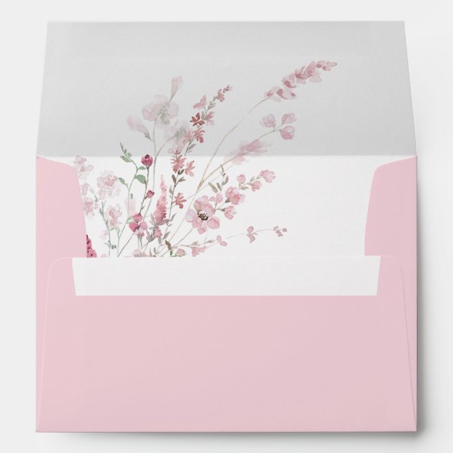 Dusty Pink Wildflower Rose Boho Wedding Invitation Envelope (Back (Bottom))