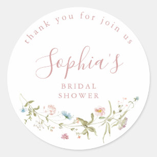 Dusty Pink Wildflower Rustic Boho Bridal Shower  Classic Round Sticker
