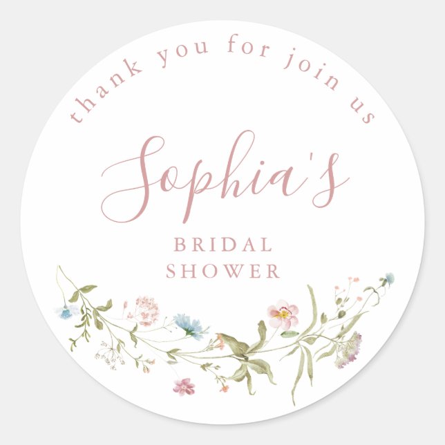 Dusty Pink Wildflower Rustic Boho Bridal Shower  Classic Round Sticker (Front)