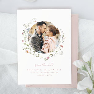 Dusty Pink Wildflower Rustic Boho Couple's photo Save The Date