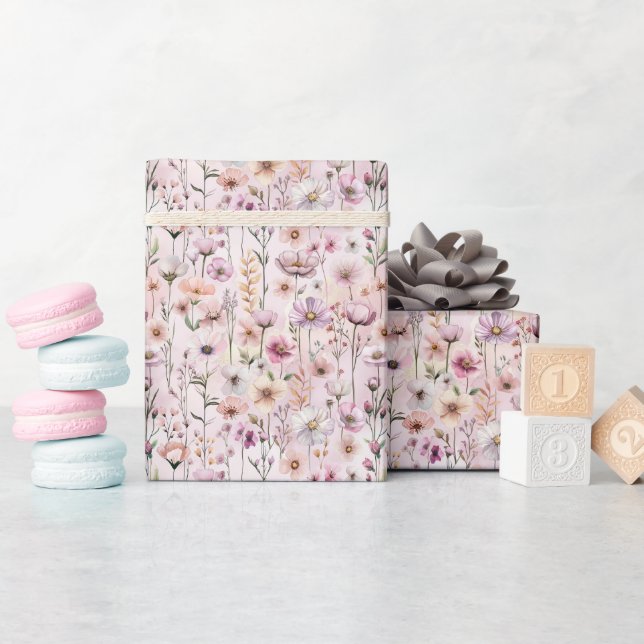 Dusty Pink Wildflower Wrapping Paper – Elegant Boh (Baby Shower)