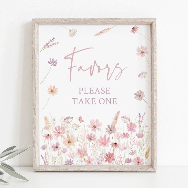 Dusty Pink Wildflowers Baby Shower Favours Sign (Creator Uploaded)