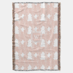 Dusty Pink Winter Wonderland With Monogram Throw Blanket